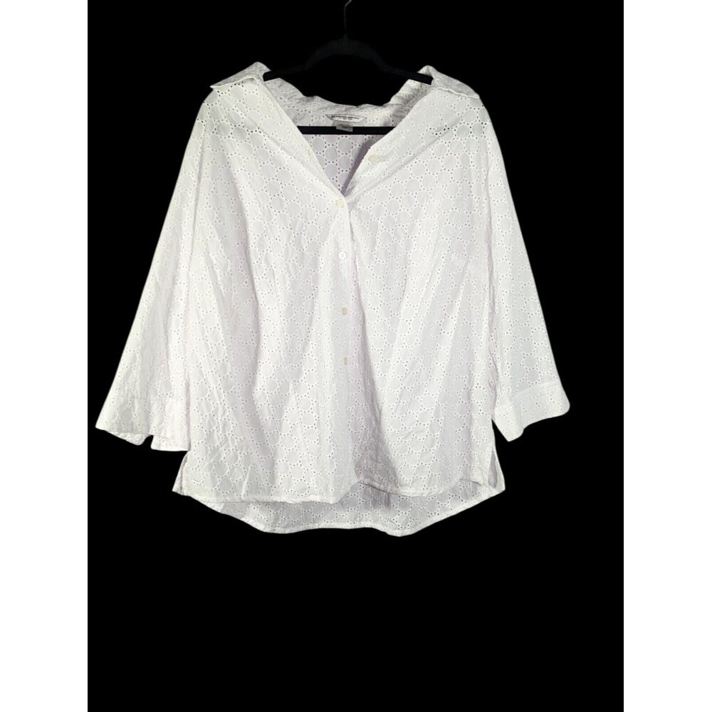 NWOT Allison Daley Womens Plus Eyelet Shackette Top White Old Money Resort 22W